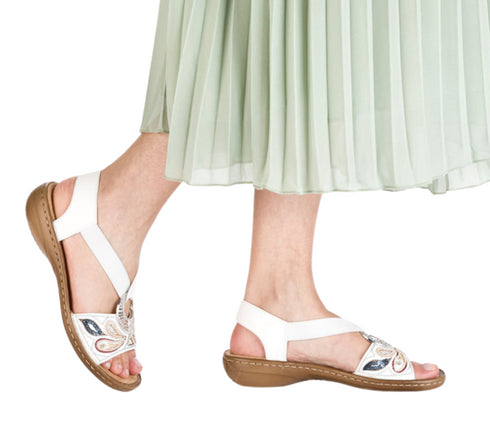 Sandale casual, dama, RIEKER, ANTISTRESS, 608B4-80 alb, piele ecologica